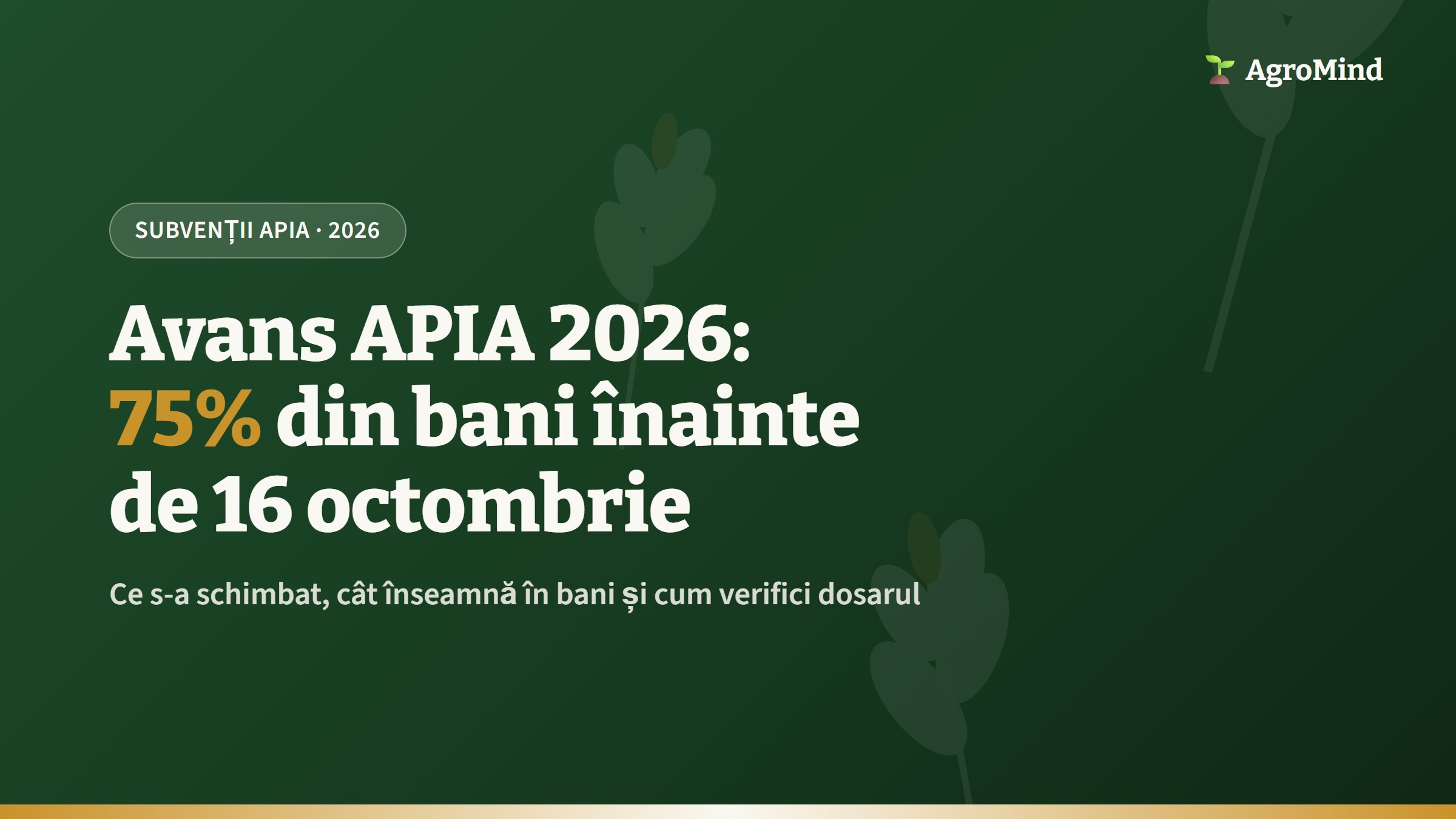 Avans APIA 2026: 75% din bani înainte de 16 octombrie — ce trebuie să știi